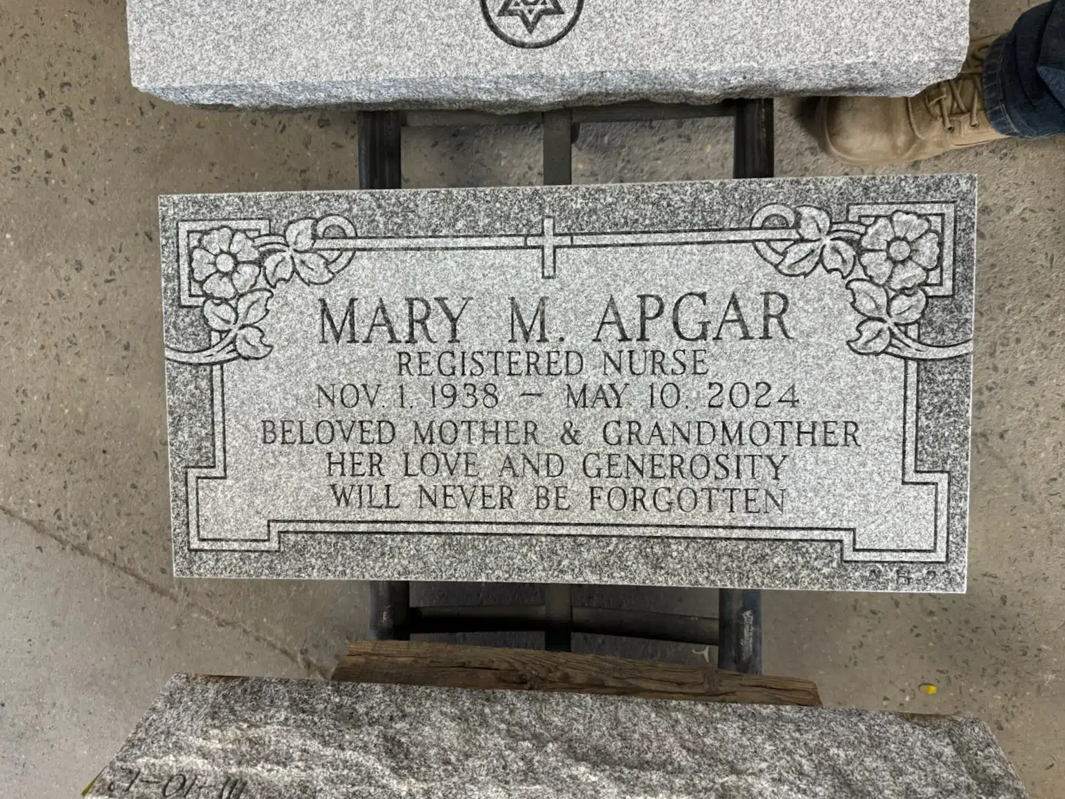 Granite Grave Marker hand-carved by Flat Marker Shop in NJ — image 7